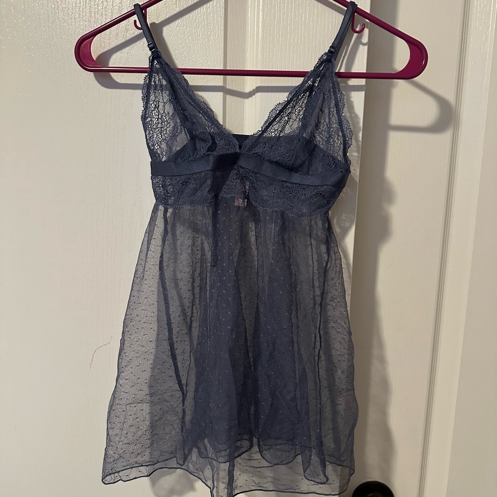 Sheer steel blue baby doll Victoria’s Secret XS
